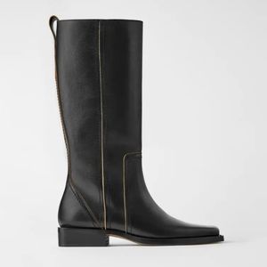 Zara Square Toe Tall Leather Boots